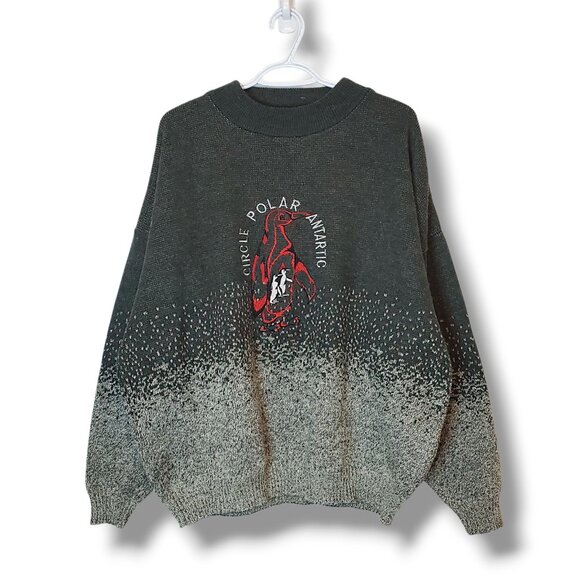 Vintage 90s Penguin Antarctic Nature Knit Sweater Green Size XL - Picture 1 of 4